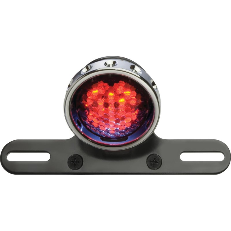 Retro Drilled LED Rücklicht with Bracket Chrome Aluminium Black Clear LED