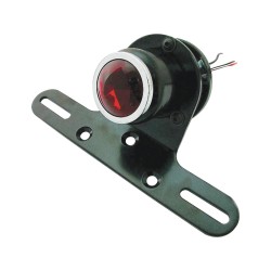 Classic Round Taillight with License Plate Bracket Chrome Black Powder Coated Red Dual Filament