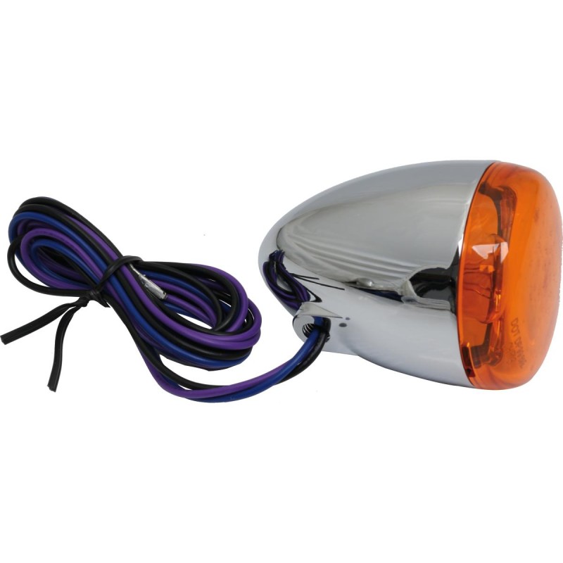 Deuce-Style Turn Signal Rear, wires exit through mounting hole Chrome Amber Dual Filament